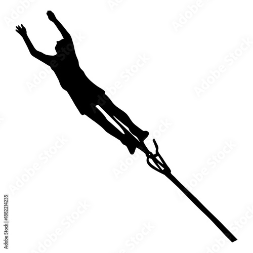 Bungee jumping man extended arms silhouette