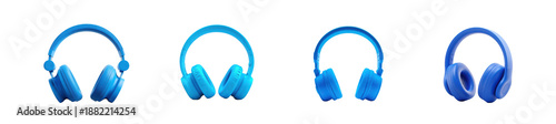 a sequence showing blue headphones in different angles on transparent background high quality