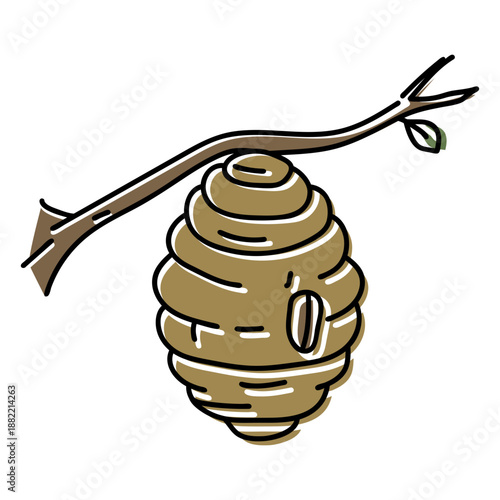 Color stoke bee hive in branch