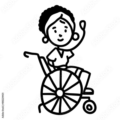 Waving afro hair woman in wheelchair doodle