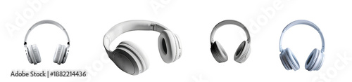 modern white headphones displayed in various angles on transparent background high quality professional