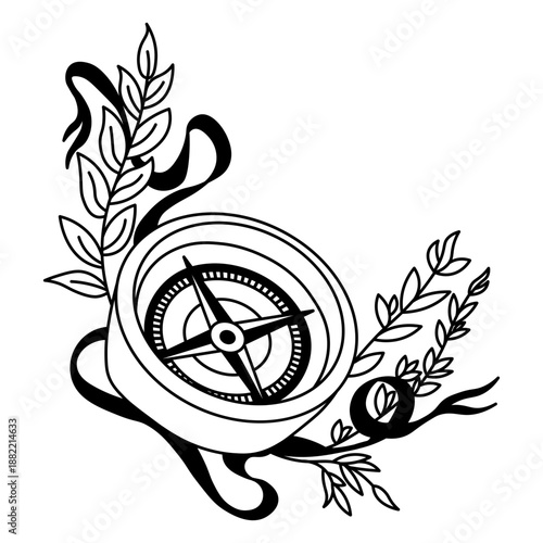 Filled stroke open compass with leaves