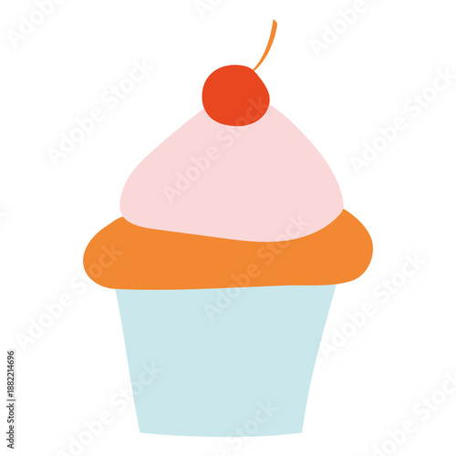 Cupcake with cherry flat