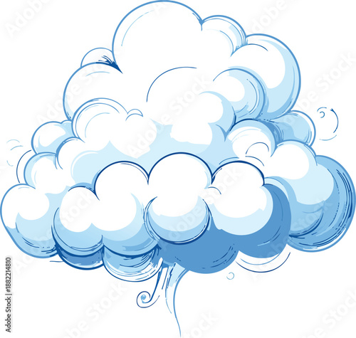 Puff of Cloud with Animated Breeze Curls Illustrating Gentle Wind Motion, Atmospheric Design, and Whimsical Weather Concept