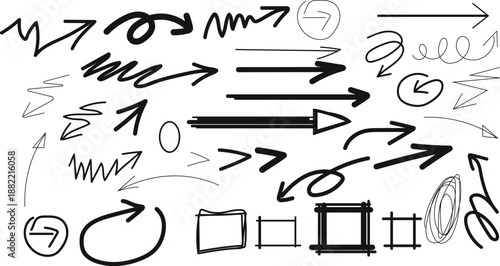 Collection of hand drawn arrows and directional symbols