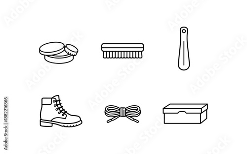 Collection of shoe care and maintenance icons on a white background