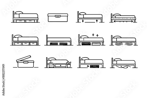 Vector simple organization bed clean generation icon silhouette setup routine interior image
