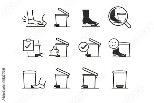 Vector bin quick icons kitchen confirmation usability calm foot focus pedal verification