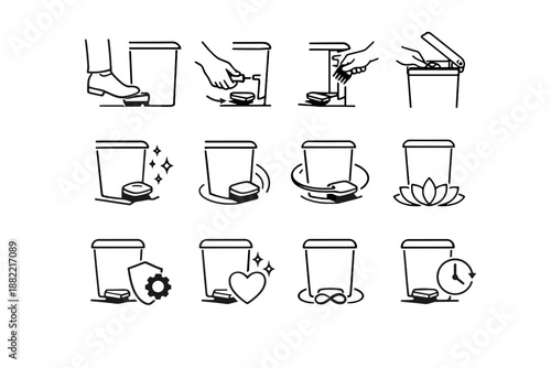 Maintenance bin action icon silhouette vector focus minimalist cleaning hinge calm kitchen