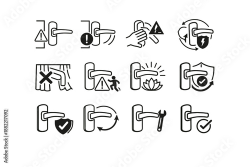 Calm handle access vector cue window curtain icon logic obstruction warning