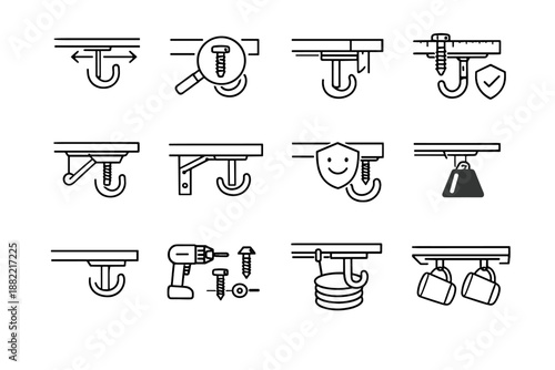 Shelf clean vector calm hook icon fixing minimalist screw depth mount length