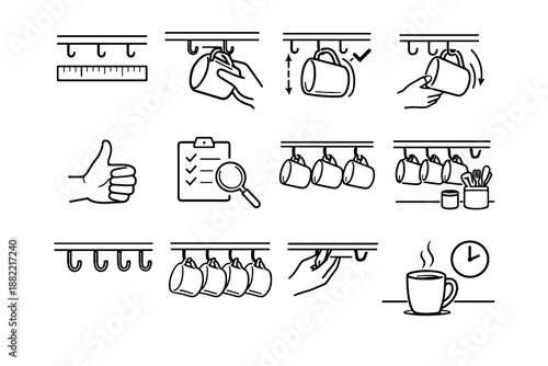 Setup motion mug confident test vector hooks minimalist action order icon hang