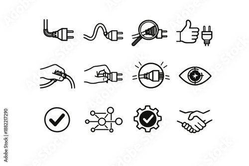 Cord confirmation bend focus icons logic icon vector quick power verification relief