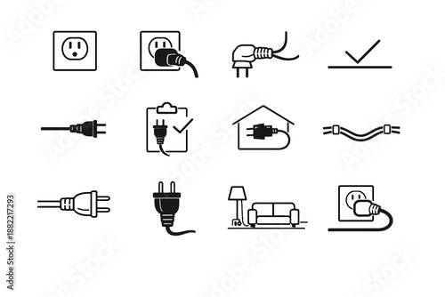 Wall routing image plugged gentle simple everyday power cable focus vector icon