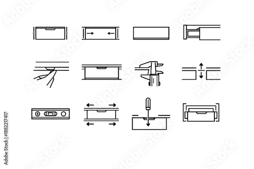 Kitchen even drawer icons accuracy focus silhouette icon minimalist vector alignment installation