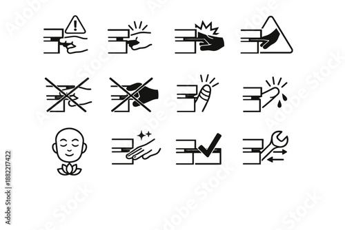 Hazard minimalist icon injury awareness finger safety crossed kitchen pinch logic vector