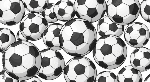 Background with many black and white soccer balls illustration