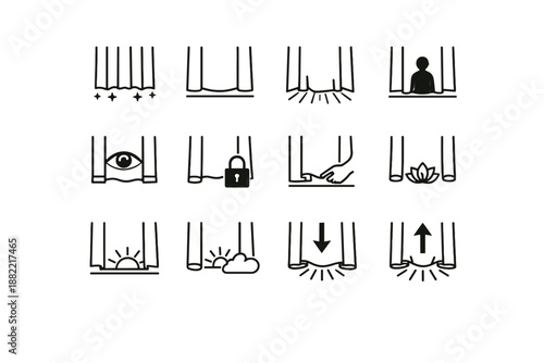Adjustment light silhouette vector set calm curtain gap hem blocking icon logic