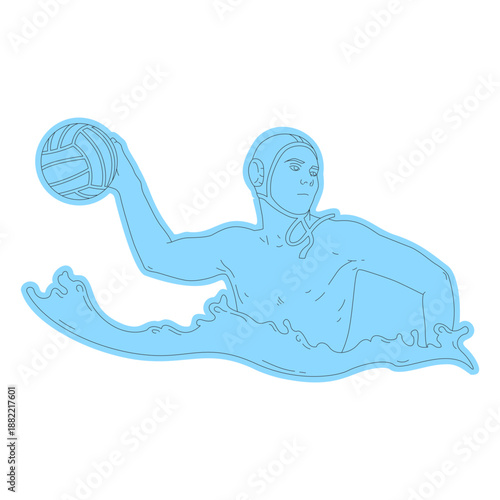 Waterpolo player man throwing ball line art