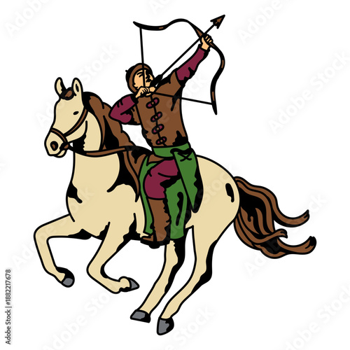Archer on horse bow and arrow