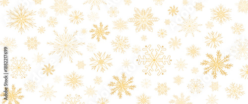 Seamless pattern of golden snowflakes for Christmas theme. Christmas snowflakes. Vector