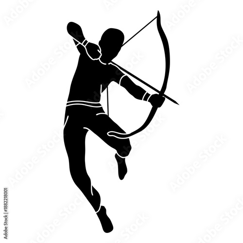 Archer jumping bow and arrow