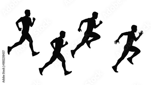 silhouette figures of people running in a row demonstrating movement and athletic activity