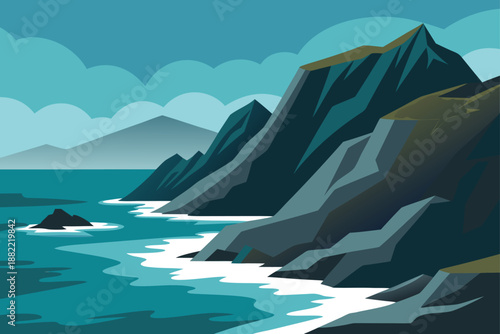 Rugged Mountain Coastline With Breaking Waves