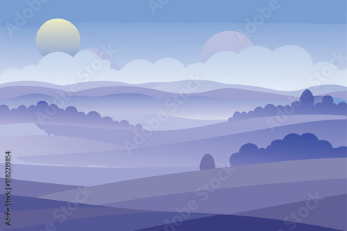 Rolling Fog Across Lowland Fields At Dawn