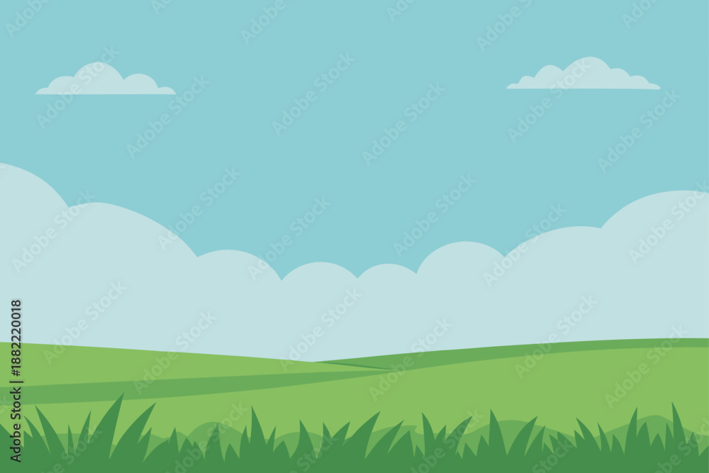 Obraz premium Open Grass Fields Beneath Soft Cloudy Sky