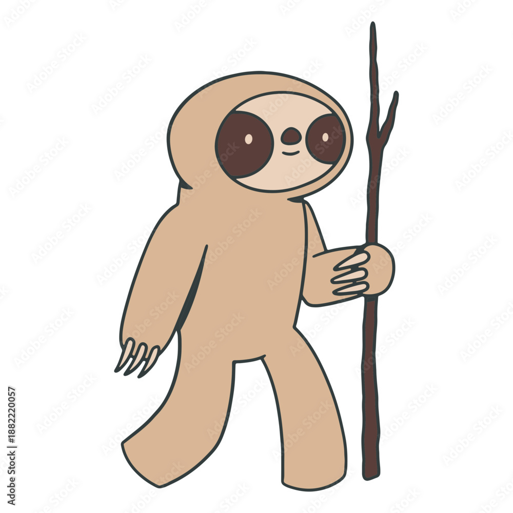 Obraz premium Sloth with staff color stroke