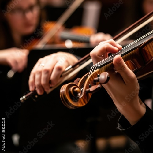 Close-Up of Violinist Hands Playing Violin in Orchestra Concert