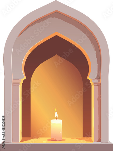 Soft Glowing Prayer Niche Interior Illuminated with Warm Light Highlighting Islamic Architectural Detail Without Figures