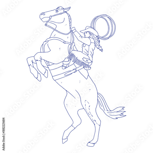 Tableau sur toile Cowgirl riding horse animal stroke