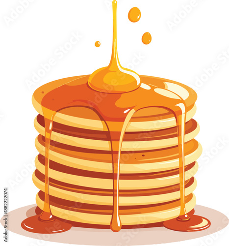 Stack of Fluffy Pancakes with Syrup Oozing in a Slow Motion Ribbon Showcasing Rich Texture and Sweet Indulgence