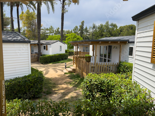 Resort with mobile homes and palm trees in Tarragona
