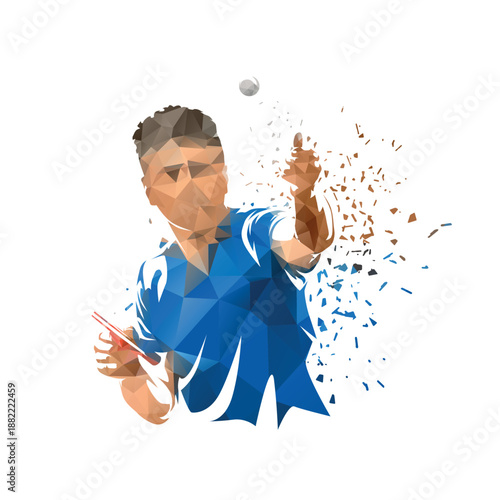 Table tennis player, low poly isolated vector illustration. Sports