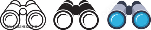 Binoculars icon set for bird watching and sightseeing or outdoor surveillance and discovery