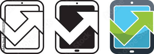 Tablet computer with growth arrow icon set for financial data analysis and business success