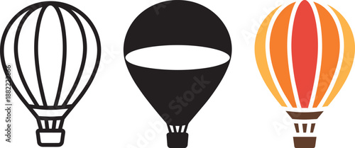 Three hot air balloon icons line silhouette and colorful for travel adventure and exploration concepts