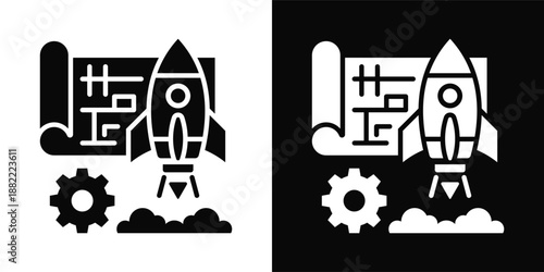 Implementation Icon White And Black Background Style