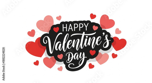 Happy Valentine's Day greeting card with hearts and beautiful lettering
