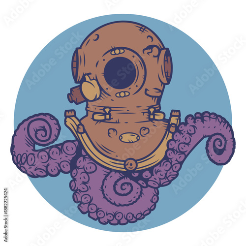 Diving helmet with tentacles frontview