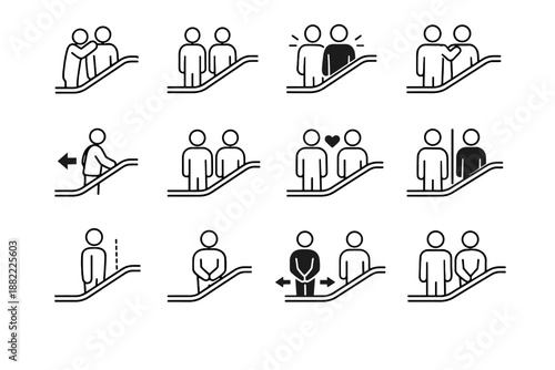 Etiquette icon step escalator vector personal comfort back social quiet public action