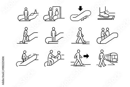 Icon escalator arrow etiquette timing focus quiet vector edge leave exit safe
