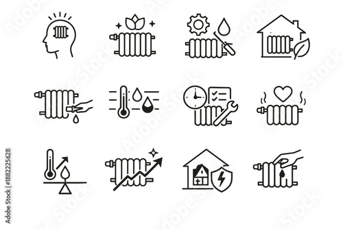 Start quiet maintenance readiness set minimalist balance radiator vector everyday home icon