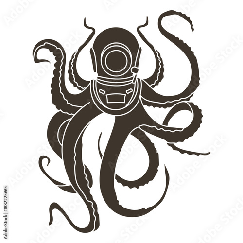 Octopus with scuba diver helmet