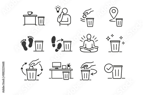 Order mindful placement trash icon reduced workflow point daily use bin vector