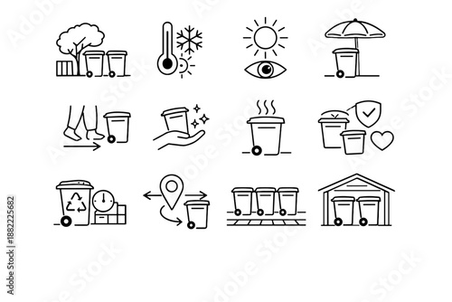 Trash cue relocate place bin outdoor mindful storage vector habit icon step