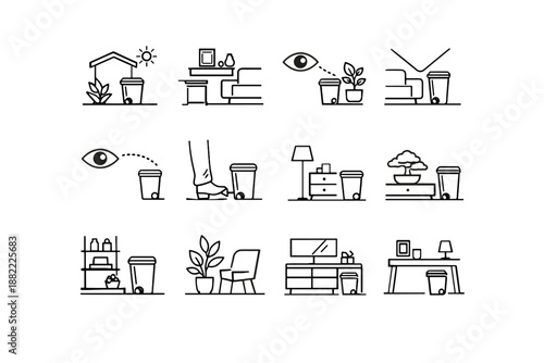 Icons aesthetics home presence but minimalist bin unobtrusive adjust functional vector icon